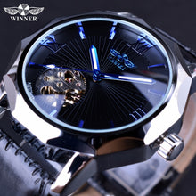Load image into Gallery viewer, Winner Blue Ocean Geometry Design Transparent Skeleton Dial Mens Watch Top Brand Luxury Automatic Fashion Mechanical Watch Clock