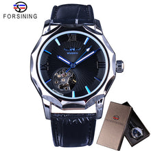 Load image into Gallery viewer, Winner Blue Ocean Geometry Design Transparent Skeleton Dial Mens Watch Top Brand Luxury Automatic Fashion Mechanical Watch Clock