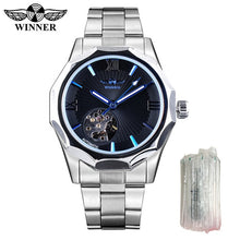 Load image into Gallery viewer, Winner Blue Ocean Geometry Design Transparent Skeleton Dial Mens Watch Top Brand Luxury Automatic Fashion Mechanical Watch Clock