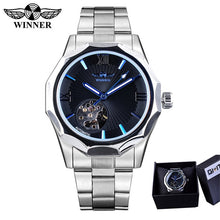 Load image into Gallery viewer, Winner Blue Ocean Geometry Design Transparent Skeleton Dial Mens Watch Top Brand Luxury Automatic Fashion Mechanical Watch Clock