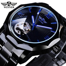 Load image into Gallery viewer, Winner Blue Ocean Geometry Design Transparent Skeleton Dial Mens Watch Top Brand Luxury Automatic Fashion Mechanical Watch Clock